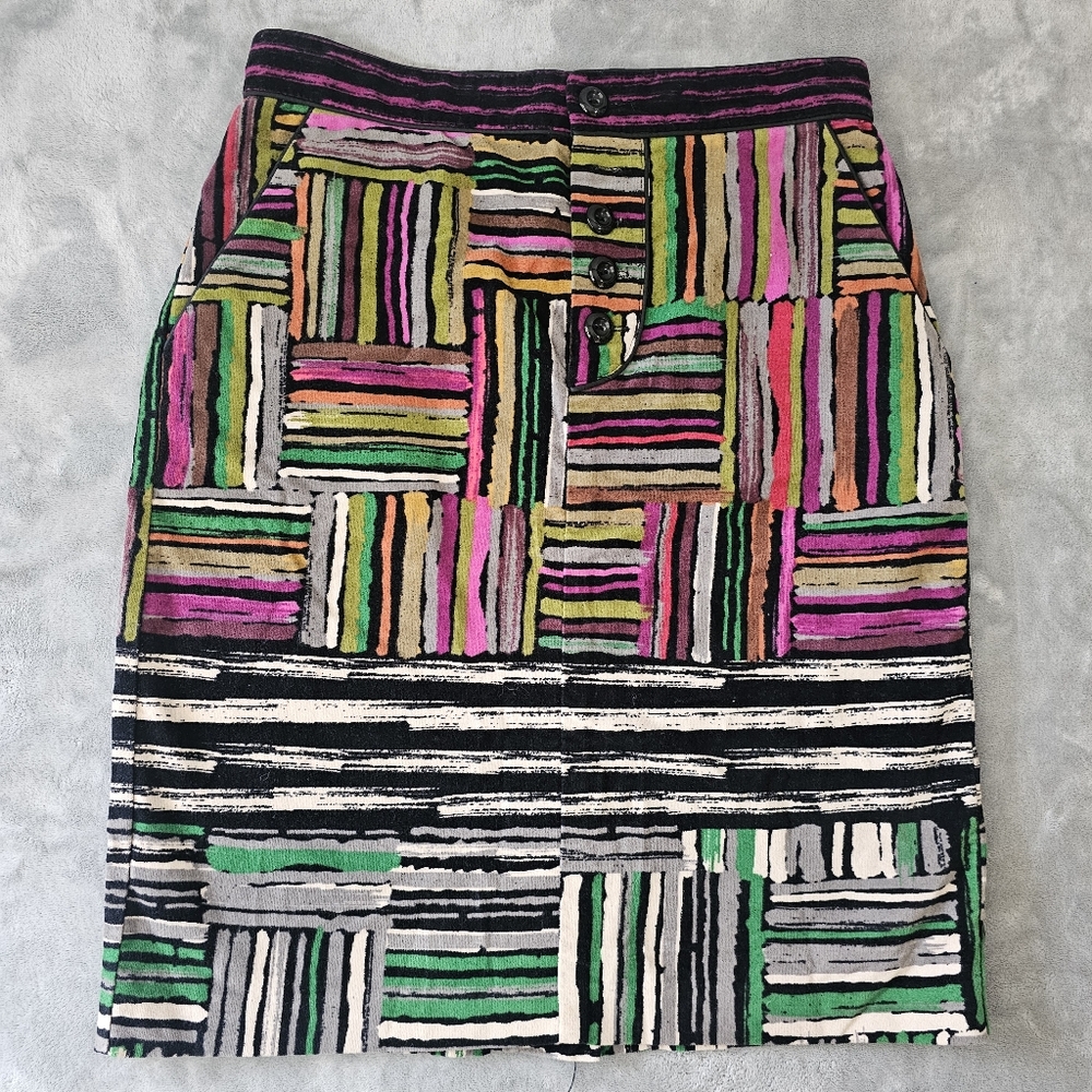 ODILLE ANTHROPOLOGIE SPECTRUM MAP geometric mod midcentrury print velvet skirt 0